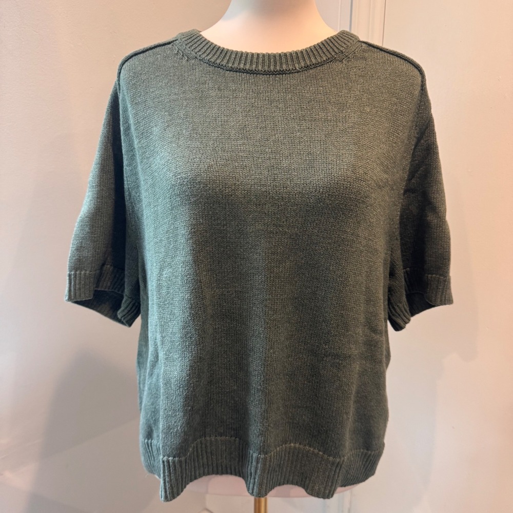 Abercrombie & Fitch Olive Green Short Sleeve Knit Sweater Top Essential | Large